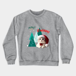 Meaw Cat in Santa hat with christmas tree Crewneck Sweatshirt